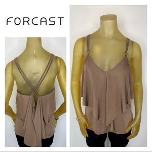 FORCAST Brown Tank Top Flowy Silky Draped 14 NWT